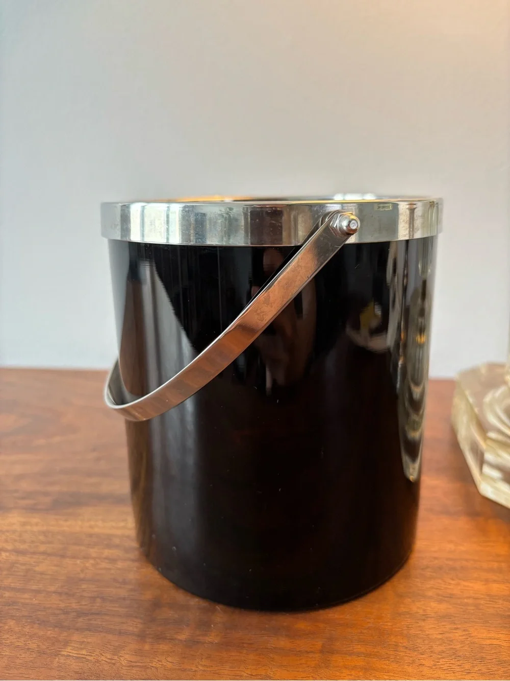Authentic MCM Black Glass Chrome Ice Bucket Wine Bucket